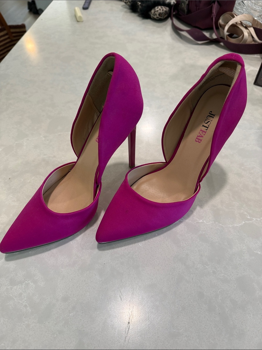 JustFab Fuchsia D'Orsay Pointed-Toe Stiletto Heels - Picture 2 of 5
